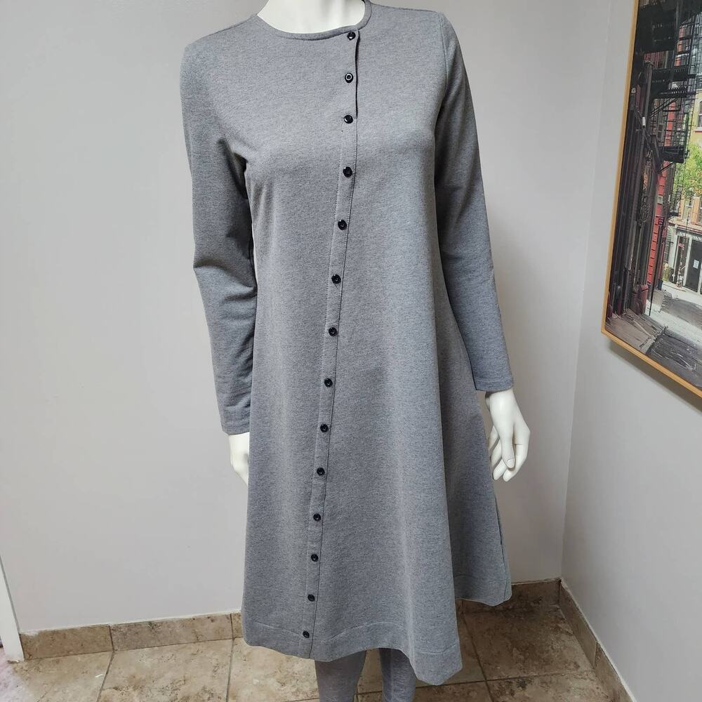 MKRM Womens Modest Dress Gray Diagonal Buttons  Size Small